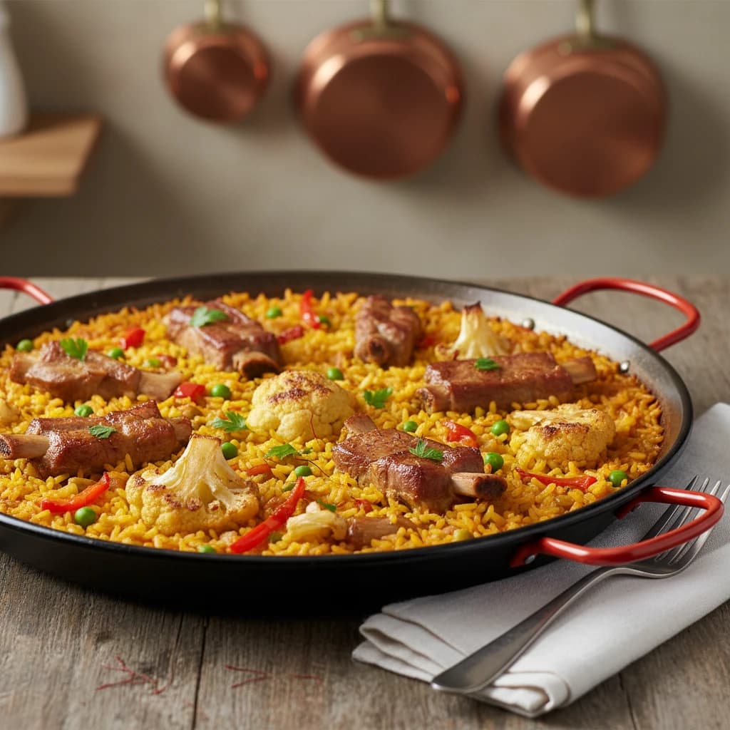 Paella de coliflor y costillas